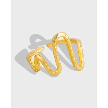 Кольцо из стерлингового серебра S925 пробы, модное золото и золотая фольга, неправильный вогнуто-выпуклый изгиб, универсальная женская форма