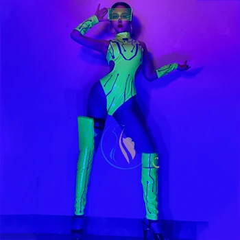 Новая одежда для выступлений, флуоресцентное бикини в киберпанковскую зеленую полоску technology sense female ds