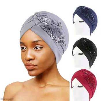 Женская шляпа-тюрбан с цветочным узором, мусульманские плиссированные Индийские внутренние хиджабы, шапочка для сна, повязка на голову, женская бандана, головной убор Boonet