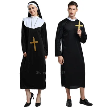 Миссионерские косплей-костюмы для взрослых на Хэллоуин, карнавал, длинные одеяния священника-монахини, Религиозная Благочестивая Католическая церковь, Винтажное средневековье