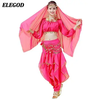 Женский костюм для танца живота с блестками, Индийское танцевальное представление, топы с длинными рукавами + брюки, комплект одежды для арабских танцев на Хэллоуин