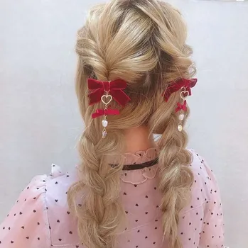 Японский сладкий бантик в стиле лолит, бархатная подвеска в виде любви, заколка для волос, аксессуары для девочек, аксессуары для волос в стиле лолиты