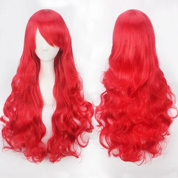 кудрявый парик Длиной 80 см, Женские бордово-красные парики для косплея, синтетические волосы на Хэллоуин, волнистые красные парики длиной 80 см + шапочка для парика
