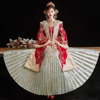 Китайское Свадебное Платье Hanfu Династии Мин Китайская Традиционная Одежда Xiuhe Tang Suit Hanfu Cheongsam Комплекты Платьев