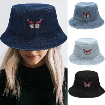 Ковбойская шляпа Мужская женская с вышивкой бабочки Рыбацкая шляпа Солнцезащитная кепка-ведро