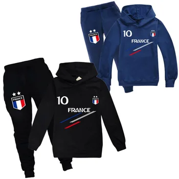 Детская одежда Для маленьких мальчиков France Football 10 Спортивный костюм Топы и брюки 2ШТ Детская весенне-осенняя одежда для мальчиков Комплекты для девочек 2-15 лет