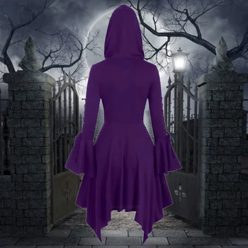 Страшный карнавальный костюм на Хэллоуин для женщин и девочек, средневековые готические винтажные платья ведьм, 3 цвета, пальто с капюшоном с длинным рукавом для вечеринки