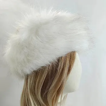 Осенне-зимняя лента из натуральной кроличьей шерсти, обруч для волос, женская теплая меховая шапка, винтажная плюшевая повязка с широким краем.