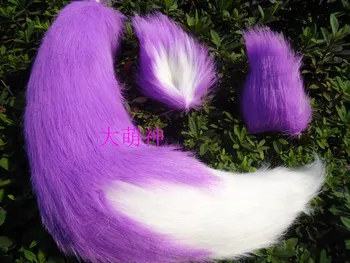 Gugure! Kokkurisann Аниме Инугами Фиолетовый кот лиса Плюшевый хвост и набор ушей Косплей Костюмы реквизит 65 см ручной работы Бесплатная доставка