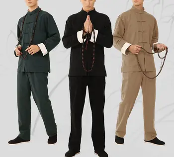 плотные хлопчатобумажные и льняные костюмы шаолиньского кунг-фу, одежда для йоги Вин чун, дзен лэй, медитация, боевые искусства, форма тайцзи синий/серый