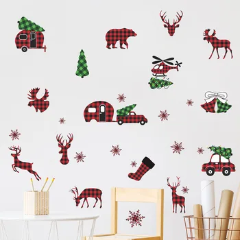 Рождественский олень, снег, Рождественская елка, колокольчик, украшение стекла автомобиля, наклейки на стены, самоклеящийся макет сцены, украшение стен