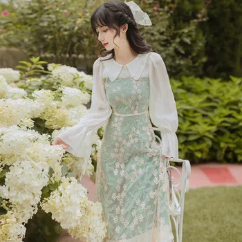 Французское Нишевое Элегантное платье Platycodon Grandiflorum с длинными рукавами Весна 2021, Новый Милый Кукольный воротник, длинная юбка 