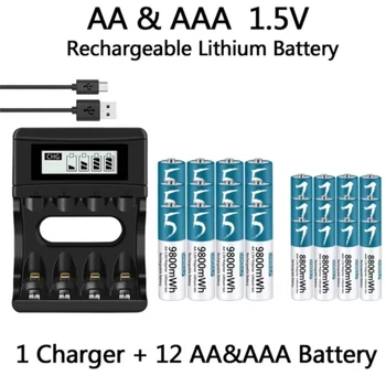 100% оригинальная полимерная литий-ионная аккумуляторная батарея большой емкости 1.5 v AA/AAA Batterry для игрушек, мыши, телевизора с USB-зарядным устройством