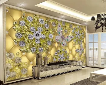 Пользовательские обои 3D фреска роскошные золотые украшения бриллиантовый цветок гостиная ТВ фон обои домашний декор papier peint
