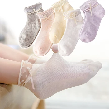 Прекрасная принцесса, Мягкие хлопчатобумажные носки для девочек, детские кружевные Носки для малышей, Сетчатые носки с бантом в горошек, милые весенне-осенние Носки от 1 до 12 лет