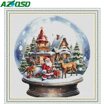 AZQSD Вышивка крестиком Рождественские наборы для вышивания Санта-Клауса Дом Зимний пейзаж домашний декор 14 карат хлопчатобумажная нить 30x30 см