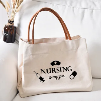 Сумка-тоут с принтом Nursing Is My Jam, Рабочая сумка, Подарок для медсестры, Женская холщовая пляжная сумочка, прямая поставка