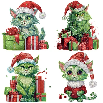30 * 30 см 5D DIY Частичная Алмазная роспись специальной формы Рождественским зеленым котом, набор для украшения дома, художественное ремесло, мозаичная живопись