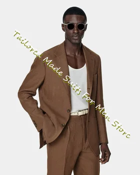 Коричневый Итальянский мужской блейзер, приталенные костюмы для мужчин, комплекты пиджаков, 2 предмета, смокинг для жениха, Роскошная дизайнерская официальная одежда