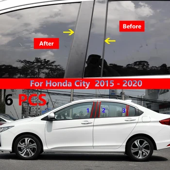 Для Honda City 2015-2020 Оконная дверная колонна B C накладка на стойку из углеродного волокна с глянцевым черным зеркальным эффектом наклейка на ПК 6шт