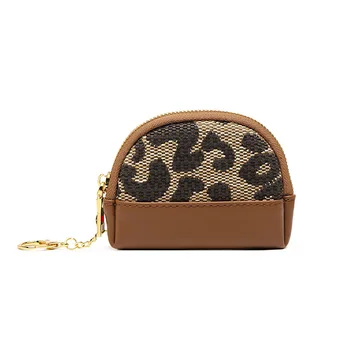 Женская мини-косметичка, леопардовый кошелек из искусственной кожи, портмоне в виде полумесяца, сумка для губных помад на молнии для девочек
