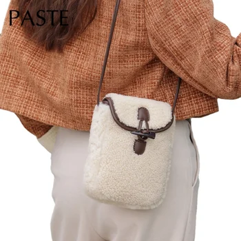 Новая теплая мини-сумочка для телефона из натурального меха ягненка, высококачественная женская сумка через плечо из воловьей кожи, мягкая женская сумочка для повседневного использования