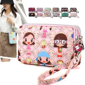 Персонализированная мультяшная сумка для мобильного телефона, женский длинный кошелек, большая вместительная сумка для девочек, кошелек для монет, набор для хранения косметики