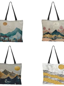 Водонепроницаемая сумка из хлопка и льна с цифровой печатью и японской росписью, экологически чистая хозяйственная сумка