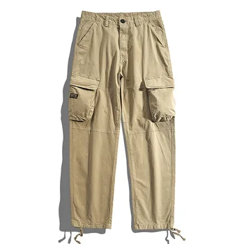 Мужские повседневные хлопчатобумажные брюки-карго в стиле милитари с несколькими карманами, широкие рабочие комбинезоны, Свободные удобные длинные брюки-слаксы.