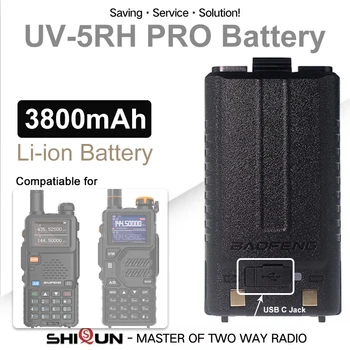Аккумулятор для портативной рации Baofeng UV-5RH Pro Type-C USB C Зарядка 3800 мАч BL-5RH DC 7,4 В UV-5RM UV-K5 Pro Max Перезаряжаемые Батареи
