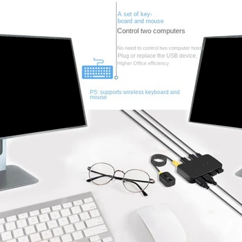 USB-переключатель Общий контроллер концентратор адаптер USB 2 входа 4 выхода Подходит для ноутбука Принтер Клавиатура Мышь Монитор