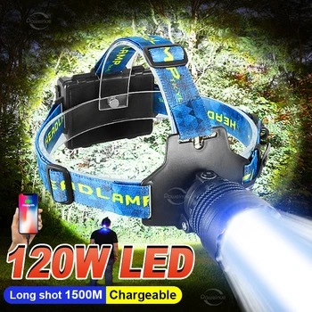 2023 Новейший Супер Мощный 120 Вт Светодиодный Налобный фонарь Type-c USB-Фара Long Shot 1500 М Перезаряжаемый Головной Фонарик Для Кемпинга