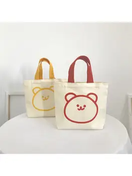 Маленький толстый мишка Han edition, новая мини-симпатичная холщовая сумка для переноски ланчей с логотипом для девочек