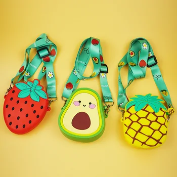 Креативный силиконовый кошелек для монет с рисунком авокадо, милая сумка с клубникой, силиконовые детские мини-аксессуары, сумка через плечо, сумка