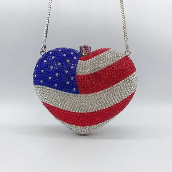 Клатч с кристаллами американского флага в форме сердца, женская вечерняя сумочка на плечо Для свадебной вечеринки, клатчи для дамского ужина, банкетные кошельки