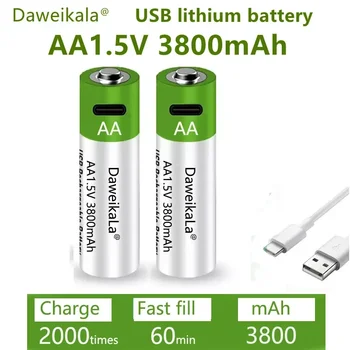 2023 Новый USB 1.5 V AA Аккумуляторная батарея 3800 мАч литий-ионный аккумулятор для мыши Дистанционного управления Электрическая игрушечная батарея + Кабель Type-C